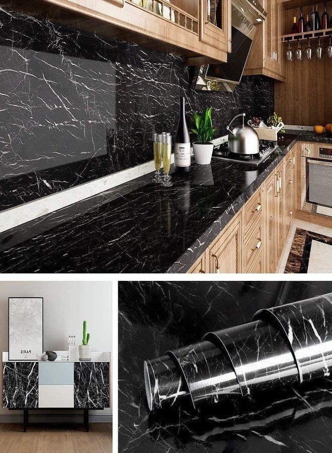 Quebers Kitchen Oil Proof Black Marble Wall Paper 200cm x 60cm CM Peel and Stick Countertops Waterproof, Anti-Mold,Self-Adhesive Wall Sticker Backsplash Marble Wall Paper (1) - Image 3